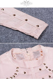 Long Sleeve Studded Button Olive Mesh High Neck Dress