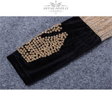 Velvet Jacket O neck Black Gold Beading Mesh Sequins Tassels Long Basic Coats
