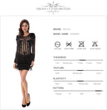 Beading Sequin Feather O-Neck Mesh Long Sleeve Runway Dress