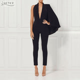 Jumpsuit Black Deep V-Neck Halter Half Batwing Sleeve Rompers Woman Jumpsuit Sexy Bodysuits