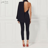 Jumpsuit Black Deep V-Neck Halter Half Batwing Sleeve Rompers Woman Jumpsuit Sexy Bodysuits