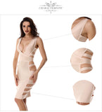Nude Deep V Neck Hollow Out Bodycon Nightclub Dress