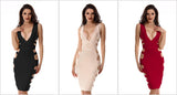 Nude Deep V Neck Hollow Out Bodycon Nightclub Dress