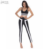 Black White Patchwork V-neck Spaghetti Strap Elegant Lady Crop Top and Pants Set