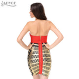 Gold Red Patchwork Strapless Prom Bodycon Dress