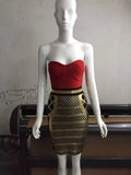 Gold Red Patchwork Strapless Prom Bodycon Dress