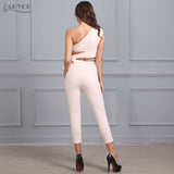 Leggings one shoulder top Pink Ankle-length Pants Women Set