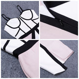 Nude White Black Patchwork Backless Dress