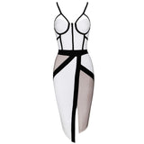 Nude White Black Patchwork Backless Dress