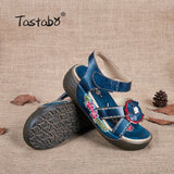 Tastabo Genuine Leather Gladiator Sandals Fashion Low Wedges Flower Summer Shoes