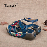 Tastabo Genuine Leather Gladiator Sandals Fashion Low Wedges Flower Summer Shoes