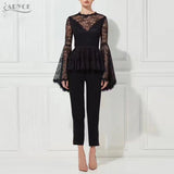 Floral Lace Long Flared Sleeves Women Set