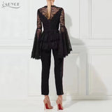 Floral Lace Long Flared Sleeves Women Set