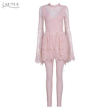 Floral Lace Long Flared Sleeves Women Set