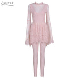Floral Lace Long Flared Sleeves Women Set