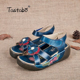 Tastabo Genuine Leather Gladiator Sandals Fashion Low Wedges Flower Summer Shoes