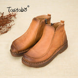 Handmade For Women Genuine Leather Ankle Vintage Mom Round Toes Martin Boots