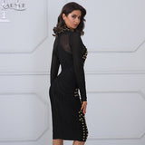 Turtleneck Beading Long Sleeve Mesh Chic Bandage Dress