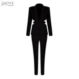 Hollow Out Backless Sexy Lady Suit Set Blazers and Pants