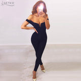 Black Sexy Off The Shoulder V Neck Rompers Chic Women Celebrity Club Full Length Jumpsuit