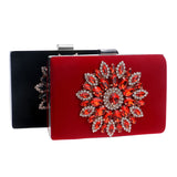 SEKUSA Flower Rhinestones Red Black Purple Gold Chain Shoulder Bags Metal Day Clutches Purse Wedding Wallets