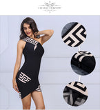 Sexy One Shoulder Geometric Print Black Dress