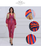Fringe Jumpsuits Bodysuit Women Celebrity Party Jumpsuit Long Sleeve Red Blue Striped Tassel Jumpsuit