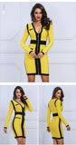 Yellow&Black Women V Neck Long Sleeve  Dress