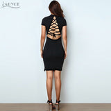 Black O Neck Back Lace Up Mini Dress