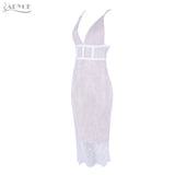 Lace Sleeveless V Neck Knee Length Bandage Dress