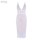 Lace Sleeveless V Neck Knee Length Bandage Dress