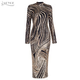 Black Golden Long Sleeve Sequins Midi Dress