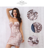 Strapless Sequins Striped Mesh Women Dress