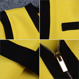Yellow&Black Women V Neck Long Sleeve  Dress