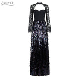 Brand Lace Sequins Long Sleeve Maxİ Dress