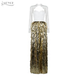 Brand Lace Sequins Long Sleeve Maxİ Dress