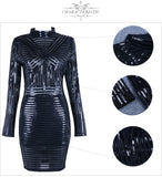 Sexy Black PU Leather Patchwork Turtleneck Dress