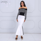 Black&White Long Sleeve Striped Slash Neck Dress