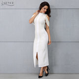 Sleeveless Long Sexy Beadings Turtleneck Back Splitting Dress