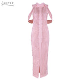 Sleeveless Long Sexy Beadings Turtleneck Back Splitting Dress