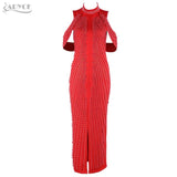 Sleeveless Long Sexy Beadings Turtleneck Back Splitting Dress