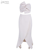 Strapless Cropped Tops&Split Skirt 2 Two Pieces Women Set