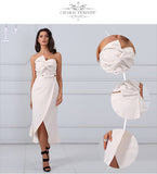 Strapless Cropped Tops&Split Skirt 2 Two Pieces Women Set