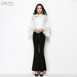 Sexy White Ruffles Bownot Chiffon T shirt&Tops Women Top