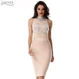 Beaded Rhinestone Wine Sleeveless High Neck Mesh Dress