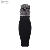 Beaded Rhinestone Wine Sleeveless High Neck Mesh Dress