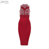 Beaded Rhinestone Wine Sleeveless High Neck Mesh Dress