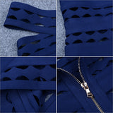 Blue Slash Neck Hollow Out  Mini Dresse