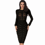 Long Sleeve Studded Button Olive Mesh High Neck Dress