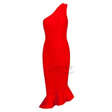 One Shoulder Red Black Classic Special Occation Dress